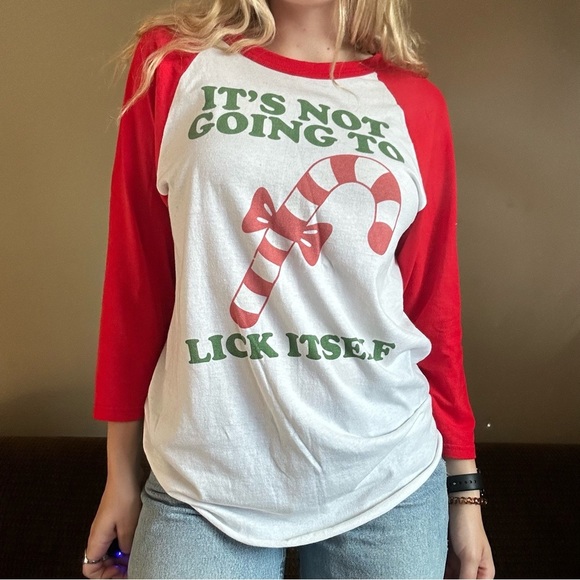Vintage Holiday “Its Not Going To Lick Itself” Candy Cane Graphic Shirt Size L - Picture 3 of 8